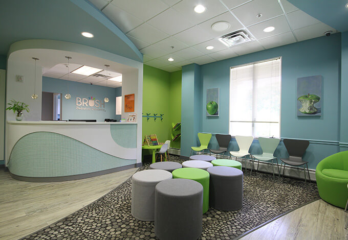 Welcoming patient waiting area and reception desk